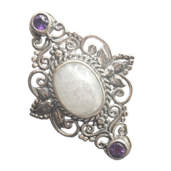 Rainbow Moonstone and Amethyst Ring - Picture 2 of 7